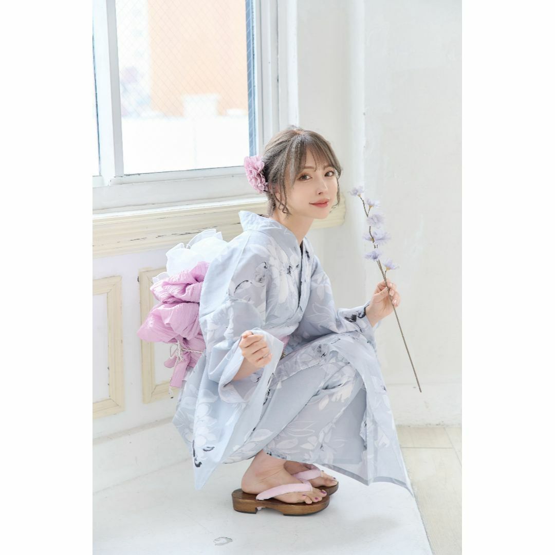 ANDANTE - 新品 浴衣 セット 浴衣セット ゆかた レディース 大人 グレー 花 Y4-24