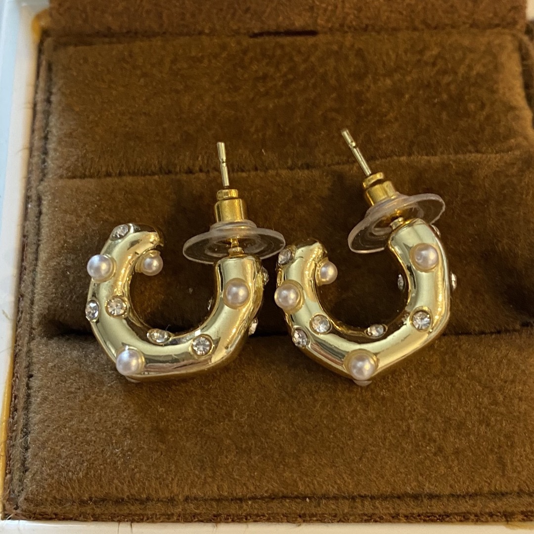 stainless★ ステンレス　パール　ジルコニア　ピアス　フープ　ゴールド レディースのアクセサリー(ピアス)の商品写真