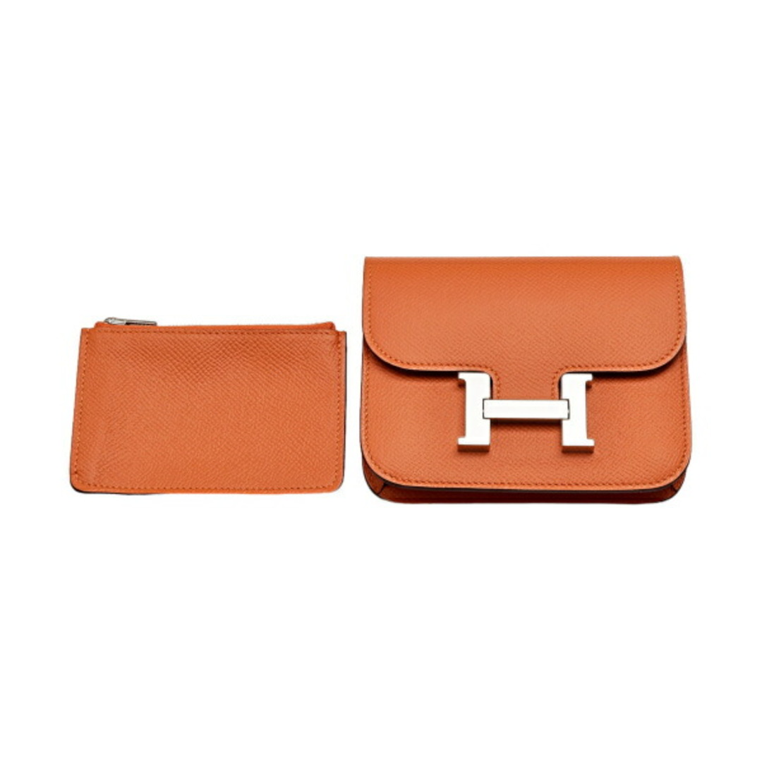 HERMES - エルメス HERMES コンスタンス スリム エプソン オレンジ シルバー金具 B刻印 未使用 財布 レディース