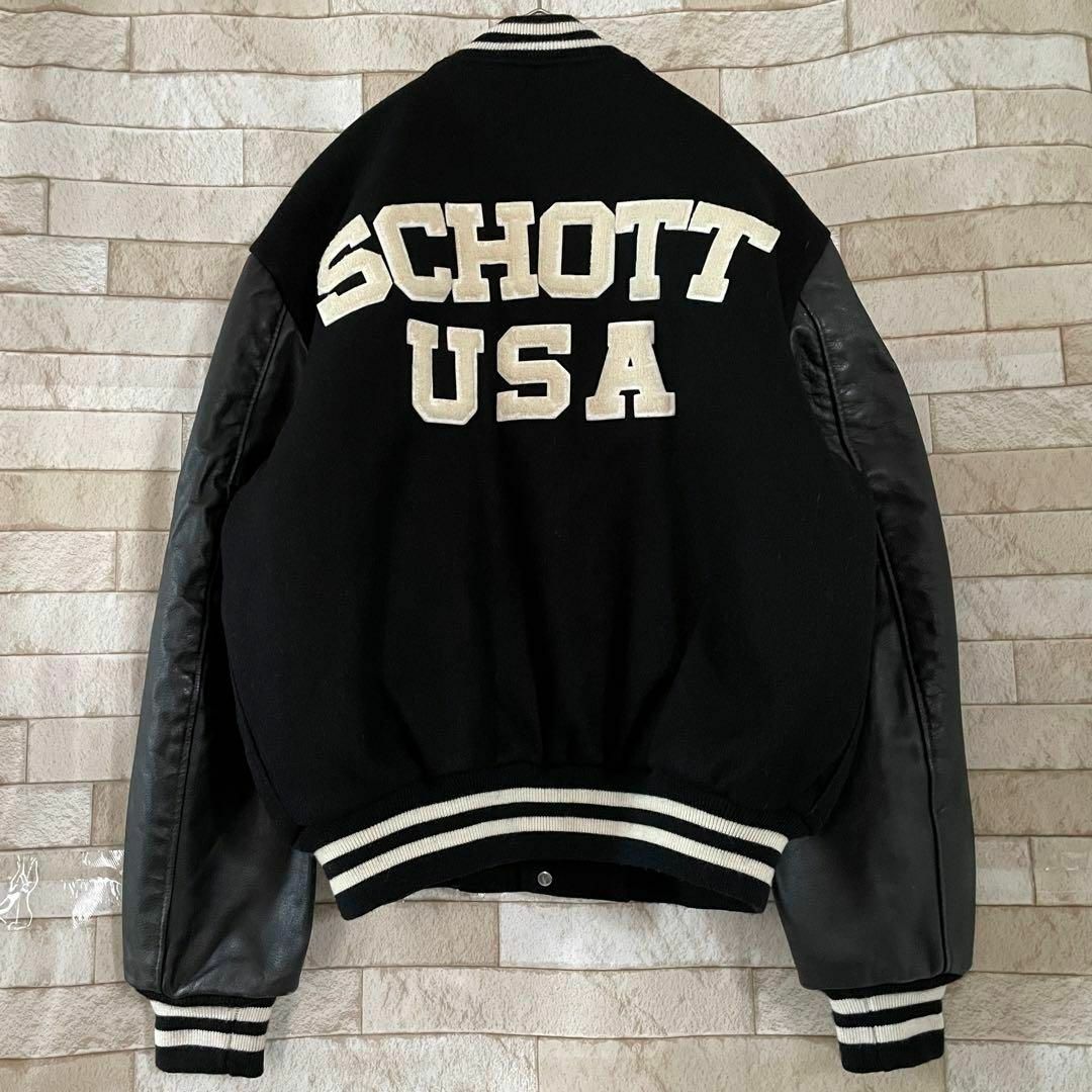 schott - Schott USA製 スタジャン ウール バックロゴ 黒 38の schott - Schott USA製 スタジャン ウール バックロゴ 黒 38の