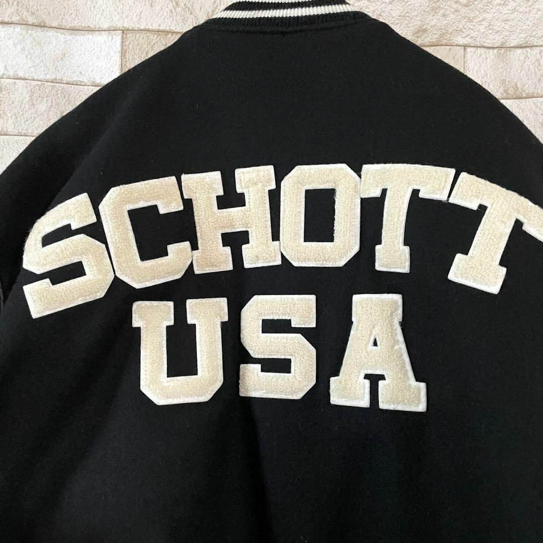 schott - Schott USA製 スタジャン ウール バックロゴ 黒 38の schott - Schott USA製 スタジャン ウール バックロゴ 黒 38の