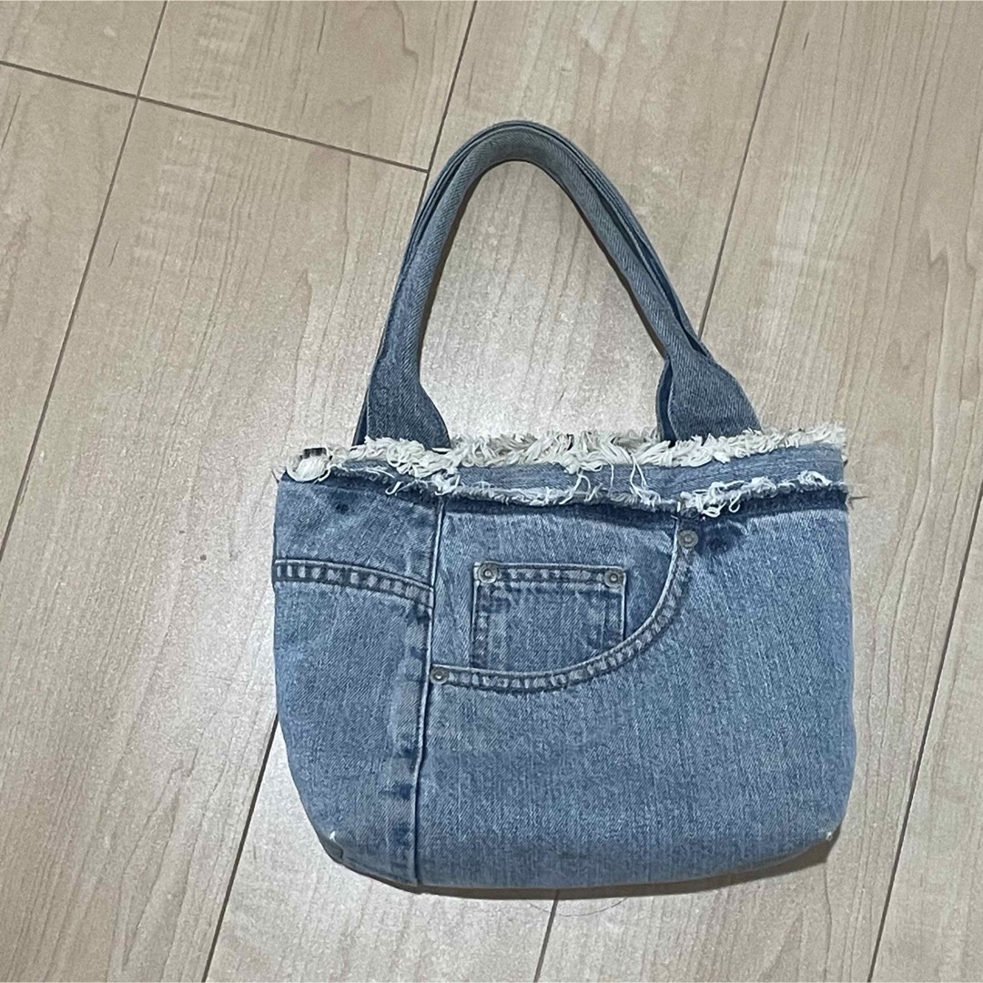 デニムリメイク  オルテガ柄　バッグ ハンドメイドのファッション小物(バッグ)の商品写真