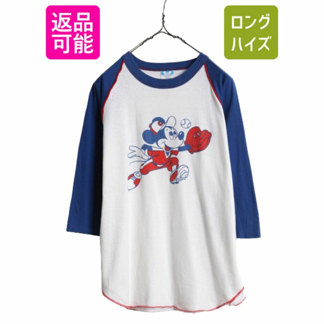 80s USA製 ミッキー プリント ベースボール Tシャツ メンズ 80s USA製 ミッキー プリント ベースボール Tシャツ メンズ