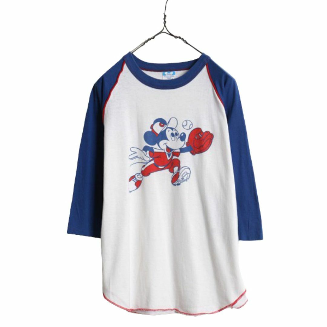 80s USA製 ミッキー プリント ベースボール Tシャツ メンズ 80s USA製 ミッキー プリント ベースボール Tシャツ メンズ