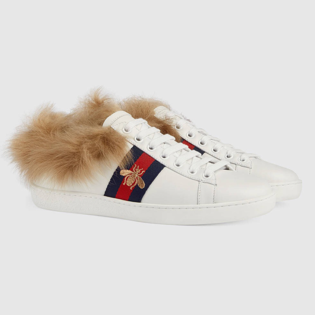 GUCCIグッチAceエースFurファー蜂 刺繍スニーカー ホワイトEU39白い GUCCIグッチAceエースFurファー蜂 刺繍スニーカー ホワイトEU39白い