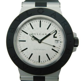 ブルガリ(BVLGARI)の【空山基コラボ限定1000本】BVLGARI　ブルガリ　ブルガリアルミニウム限定1000本　自動巻き　アルミニウム　日付表示　ラバーベルト　軽量　ブラック×シルバー  ブラック　メンズ　腕時計【中古】  新居浜店(腕時計(アナログ))