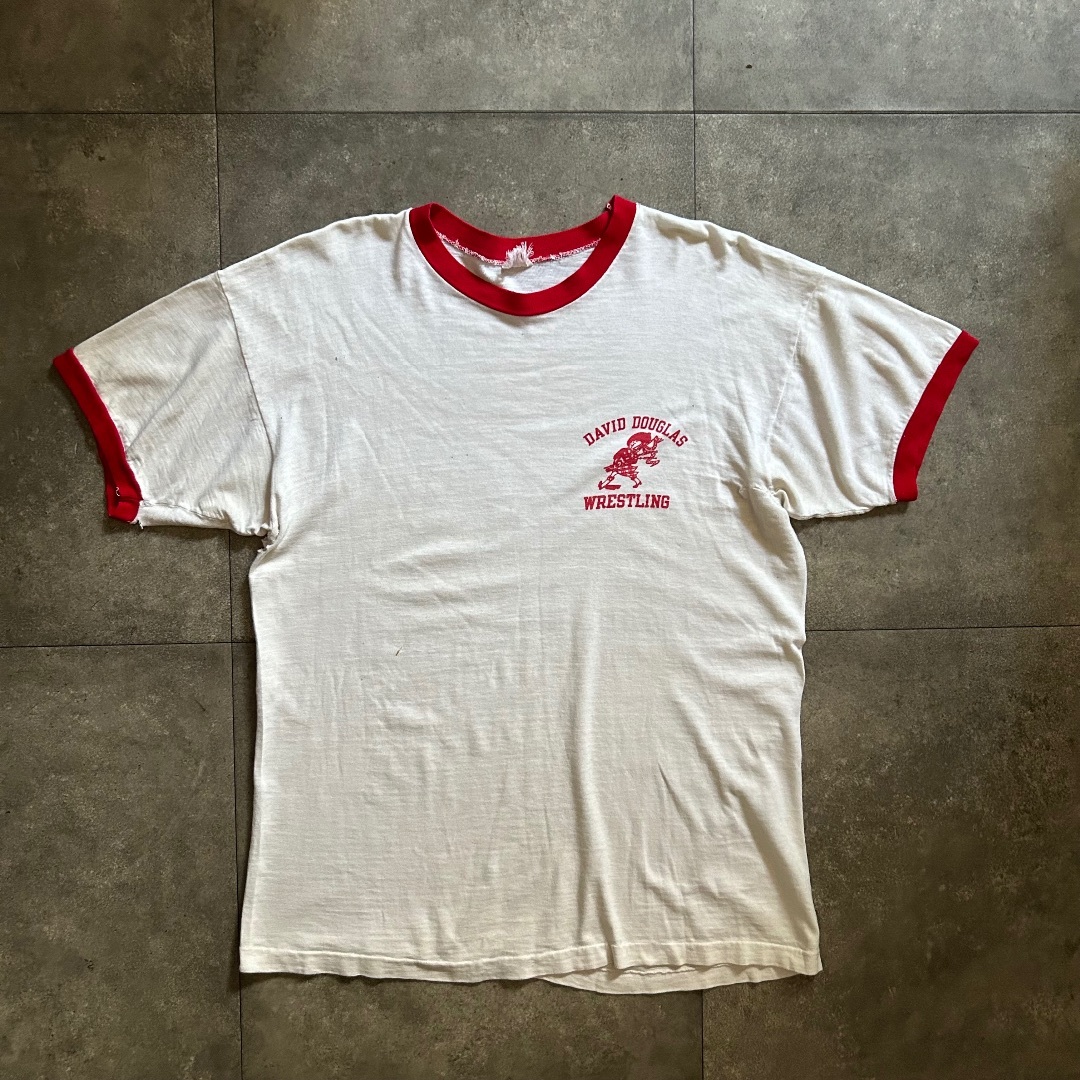 60s チャンピオン リンガーtシャツ USA製 染み込みプリント XL相当 60s チャンピオン リンガーtシャツ USA製 染み込みプリント XL相当
