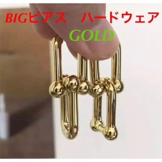 最高級‼️BIG ピアス　ハードウェア　刻印　両耳　ピアス　太い　ゴールド(ピアス)