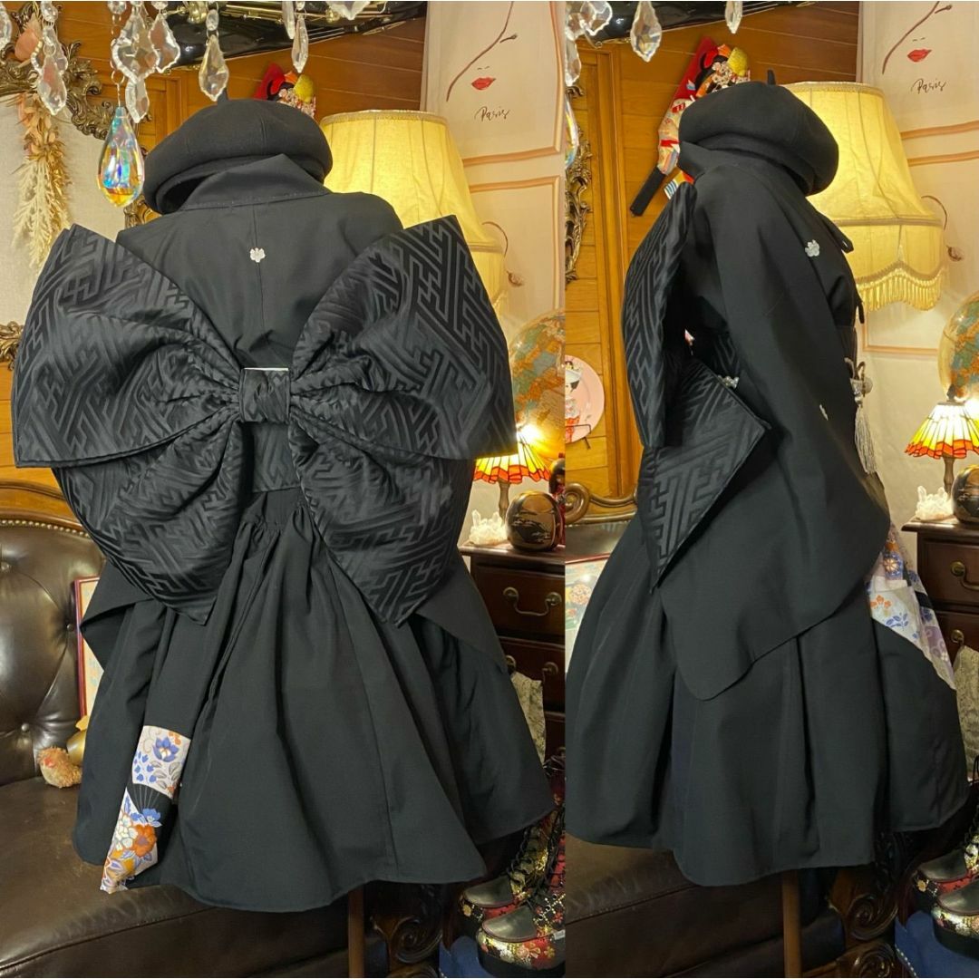 和洋折衷 黒留袖 着物 ミニ丈ワンピース ドレス 2部式作り帯 和 和洋折衷 黒留袖 着物 ミニ丈ワンピース ドレス 2部式作り帯 和