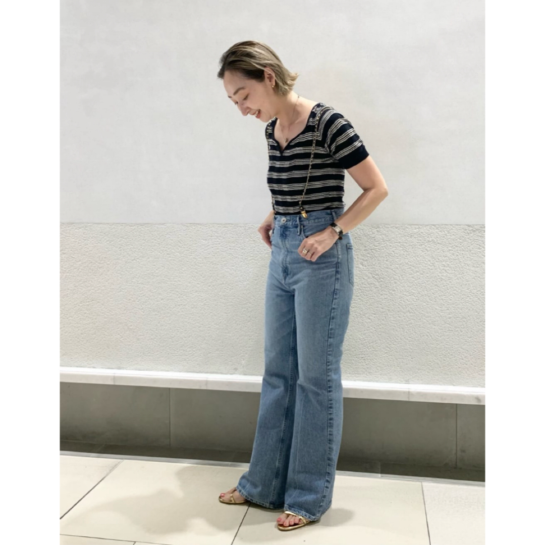 美品】アッパーハイツ 別注 THE TAYLOR 破い ワイドフレアデニム23 美品】アッパーハイツ 別注 THE TAYLOR 破い ワイドフレアデニム23