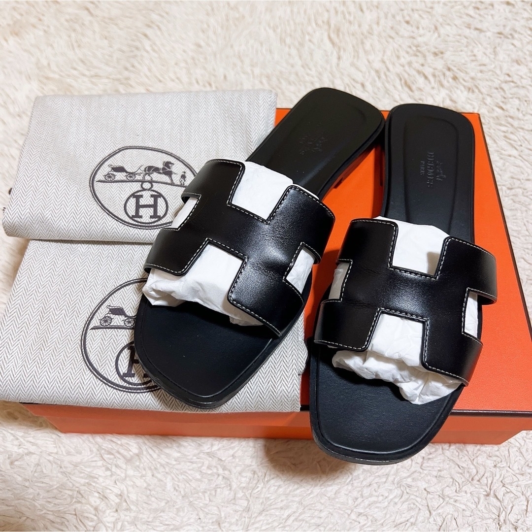 ☆美品☆HERMES オラン 黒37.5 ☆美品☆HERMES オラン 黒37.5