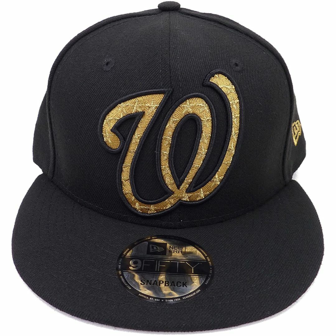 NEW ERA(ニューエラ)のニューエラ ナショナルズ ビッグロゴ スナップバックキャップ ブラック×ゴールド メンズの帽子(キャップ)の商品写真
