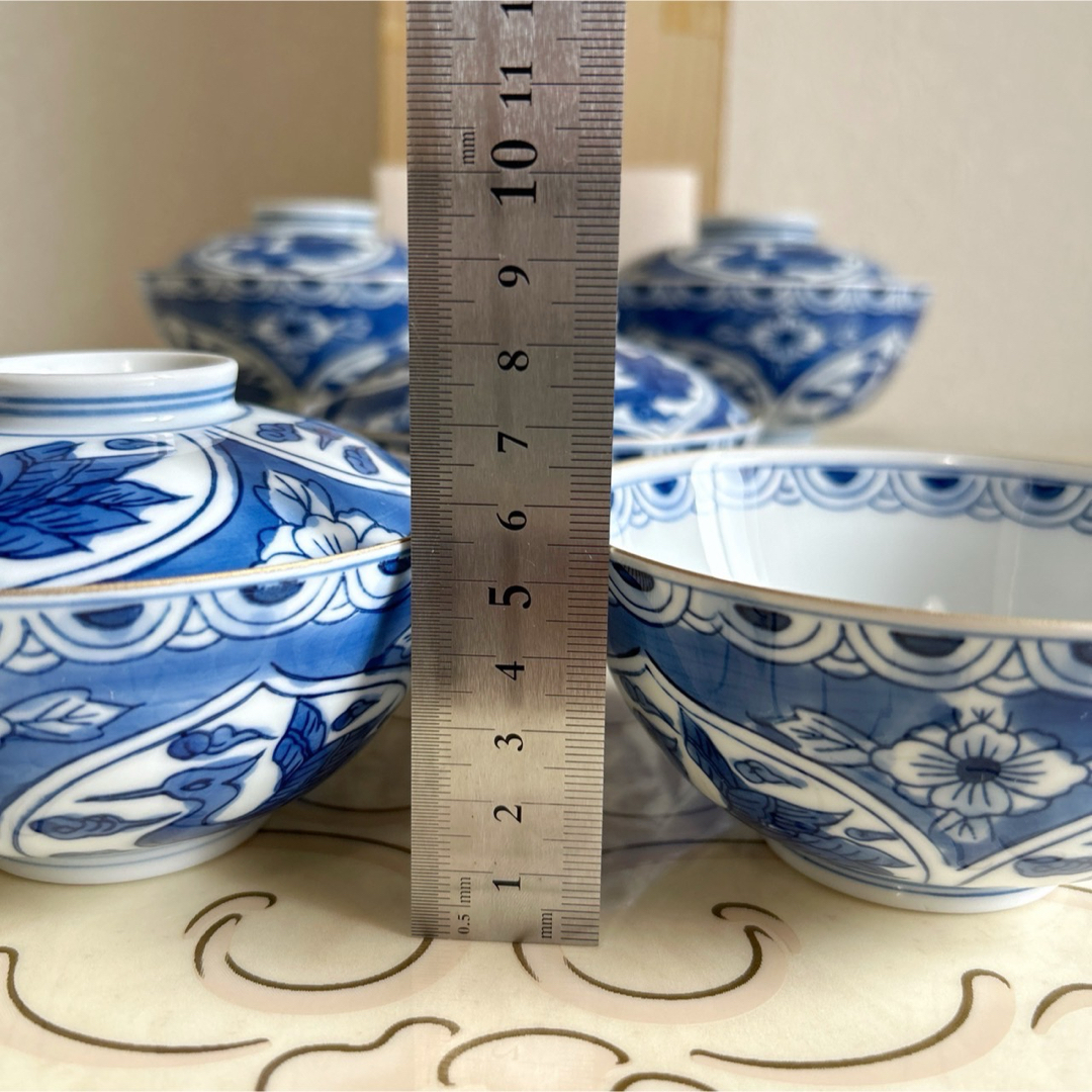 有田焼 華山窯 手描き 染付花鳥 蓋付き飯碗揃 5客セット ご飯 有田焼 華山窯 手描き 染付花鳥 蓋付き飯碗揃 5客セット ご飯