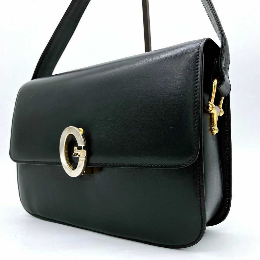 CELINE】ショルダーバッグ Cロゴ馬車金具 レザー ブラック CELINE】ショルダーバッグ Cロゴ馬車金具 レザー ブラック