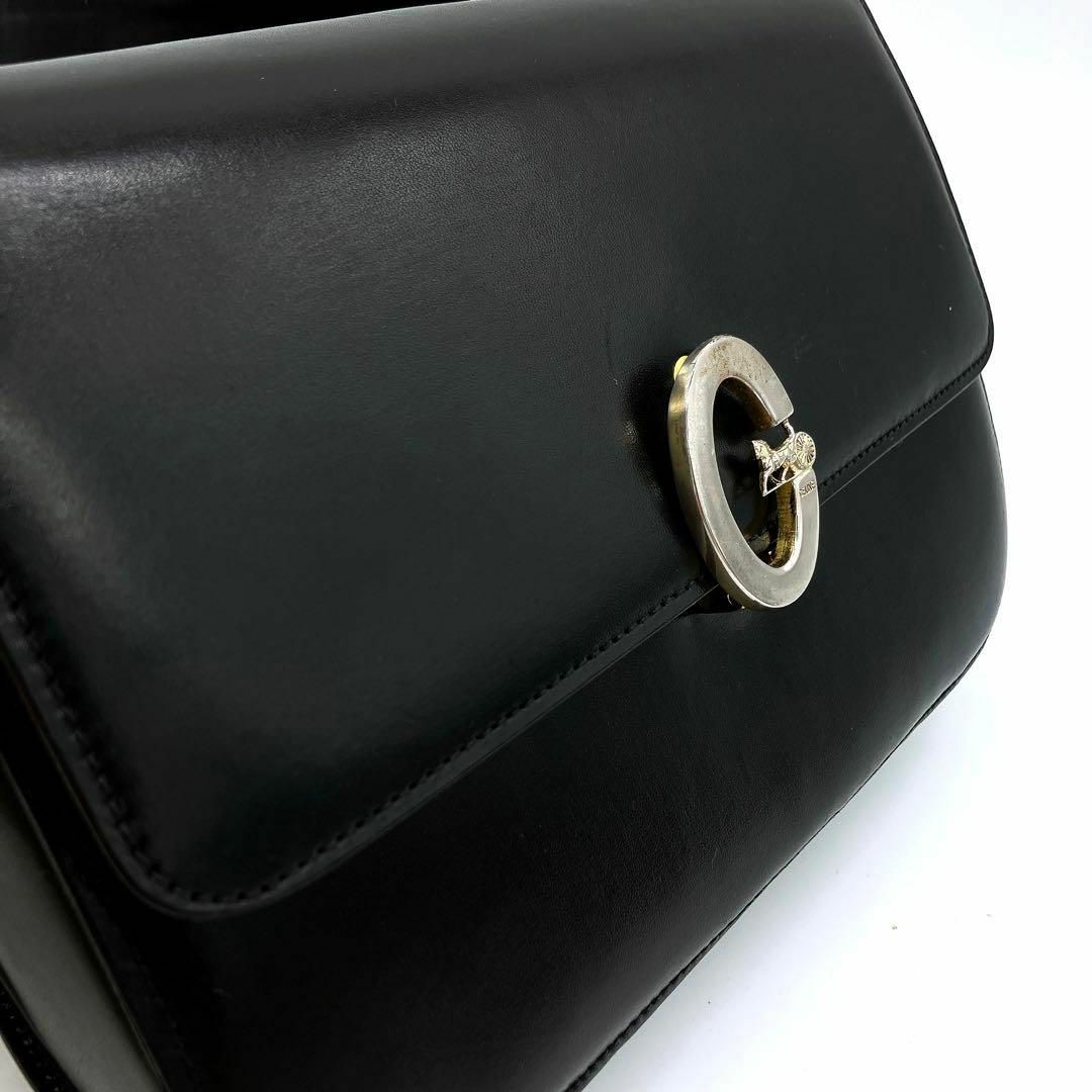 CELINE】ショルダーバッグ Cロゴ馬車金具 レザー ブラック CELINE】ショルダーバッグ Cロゴ馬車金具 レザー ブラック
