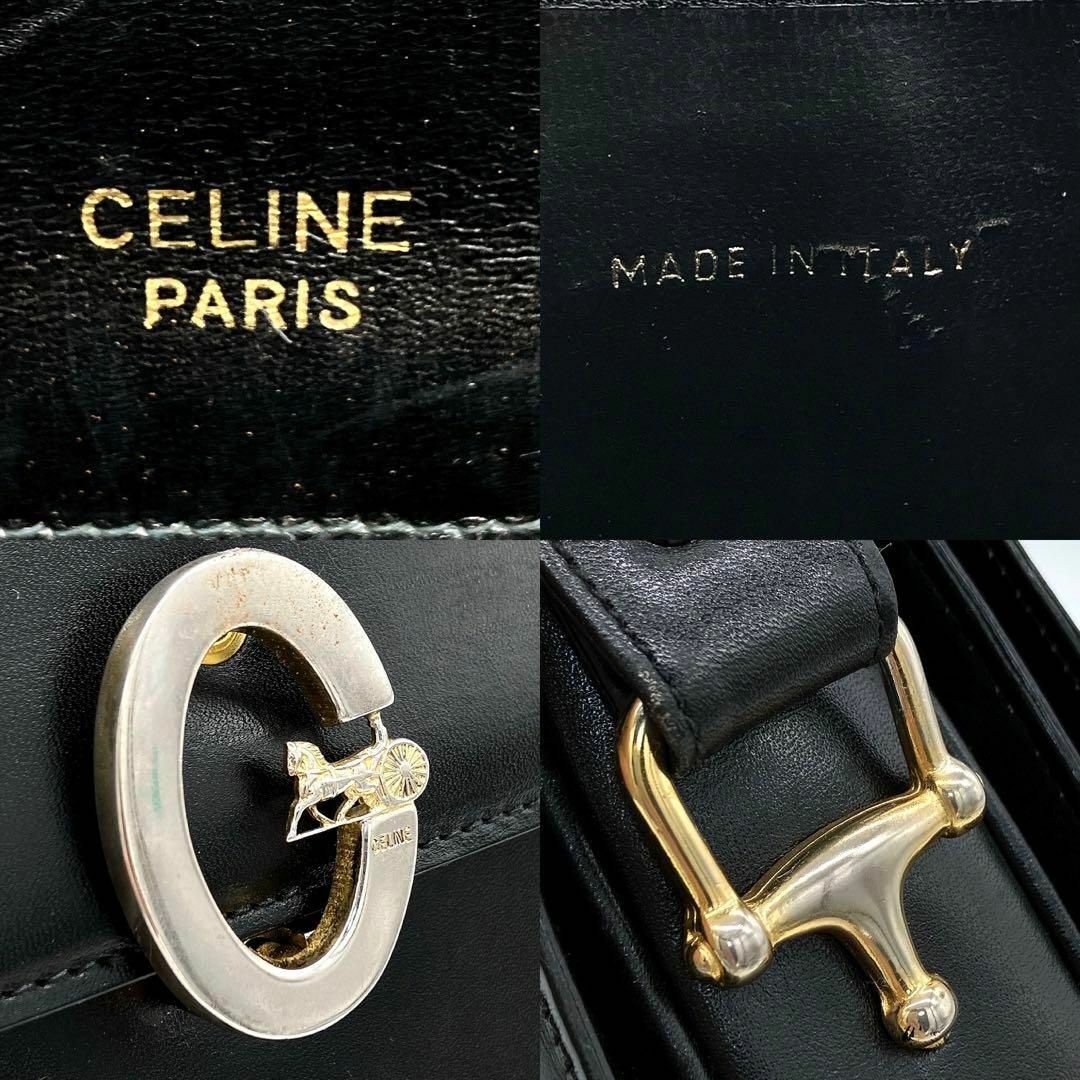 CELINE】ショルダーバッグ Cロゴ馬車金具 レザー ブラック CELINE】ショルダーバッグ Cロゴ馬車金具 レザー ブラック