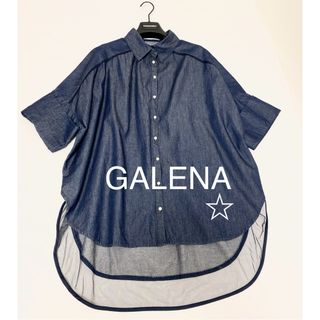 希少★美品★GALENA チュール切り替えパールボタンサークルシャツ　デニム(シャツ/ブラウス(半袖/袖なし))