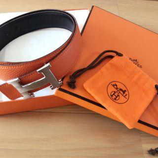 エルメス(Hermes)のHERMES  リバーシブル  レディースベルト  オレンジ黒  サイズ80(ベルト)