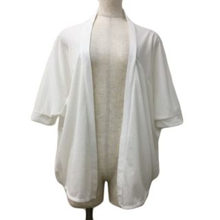 グローブ(grove)のグローブ カーディガン ノーカラー 前開き 薄手 透け感 五分袖 M 白(カーディガン)