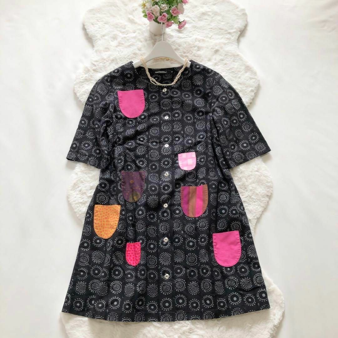 marimekko*マリメッコ パッチワーク風チュニック 総柄 ポケット marimekko*マリメッコ パッチワーク風チュニック 総柄 ポケット