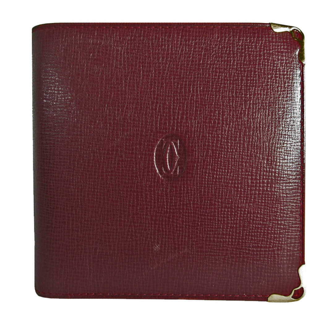 中古】 カルティエ 三つ折り財布 がま口 マストライン ボルドー 中古】 カルティエ 三つ折り財布 がま口 マストライン ボルドー