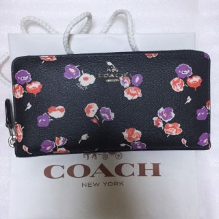 COACH - 本物 新品 未使用 コーチ 財布 長財布 花柄 黒 ブラック の