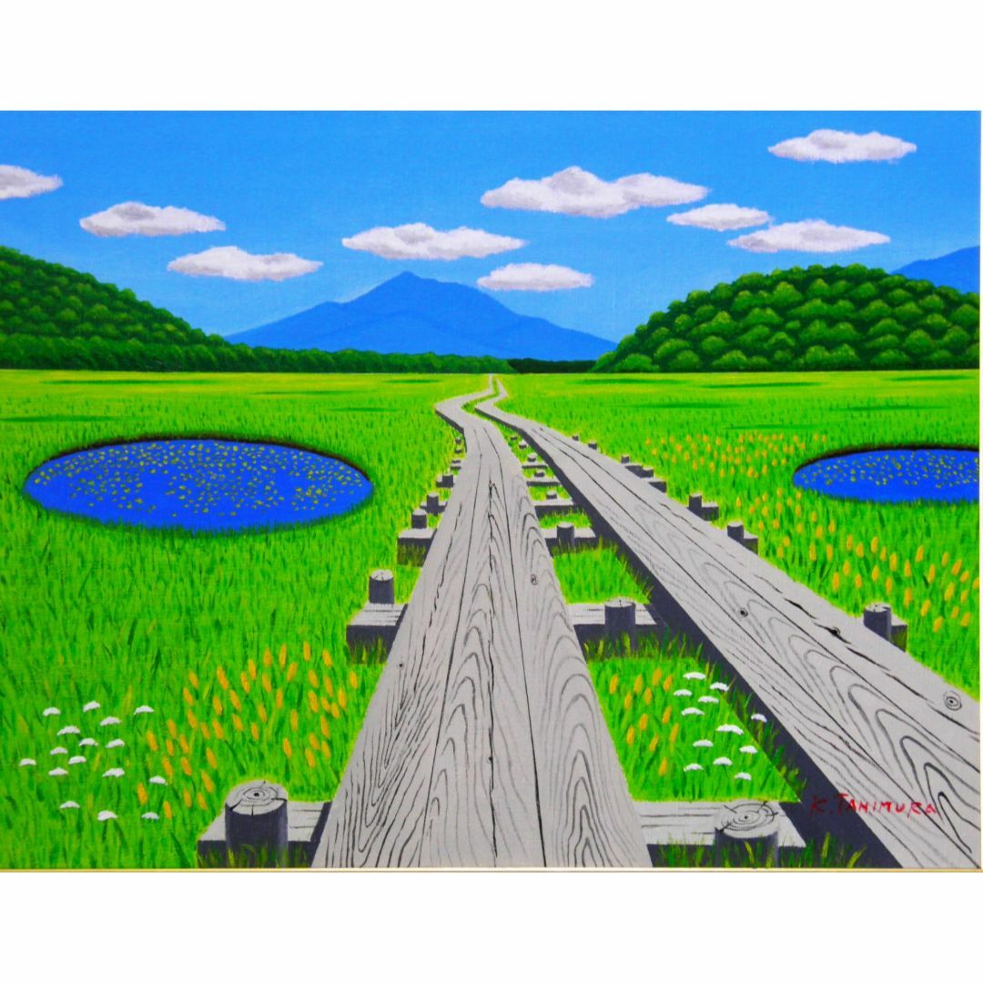 ★新緑の尾瀬・谷村一男肉筆油彩画・F6