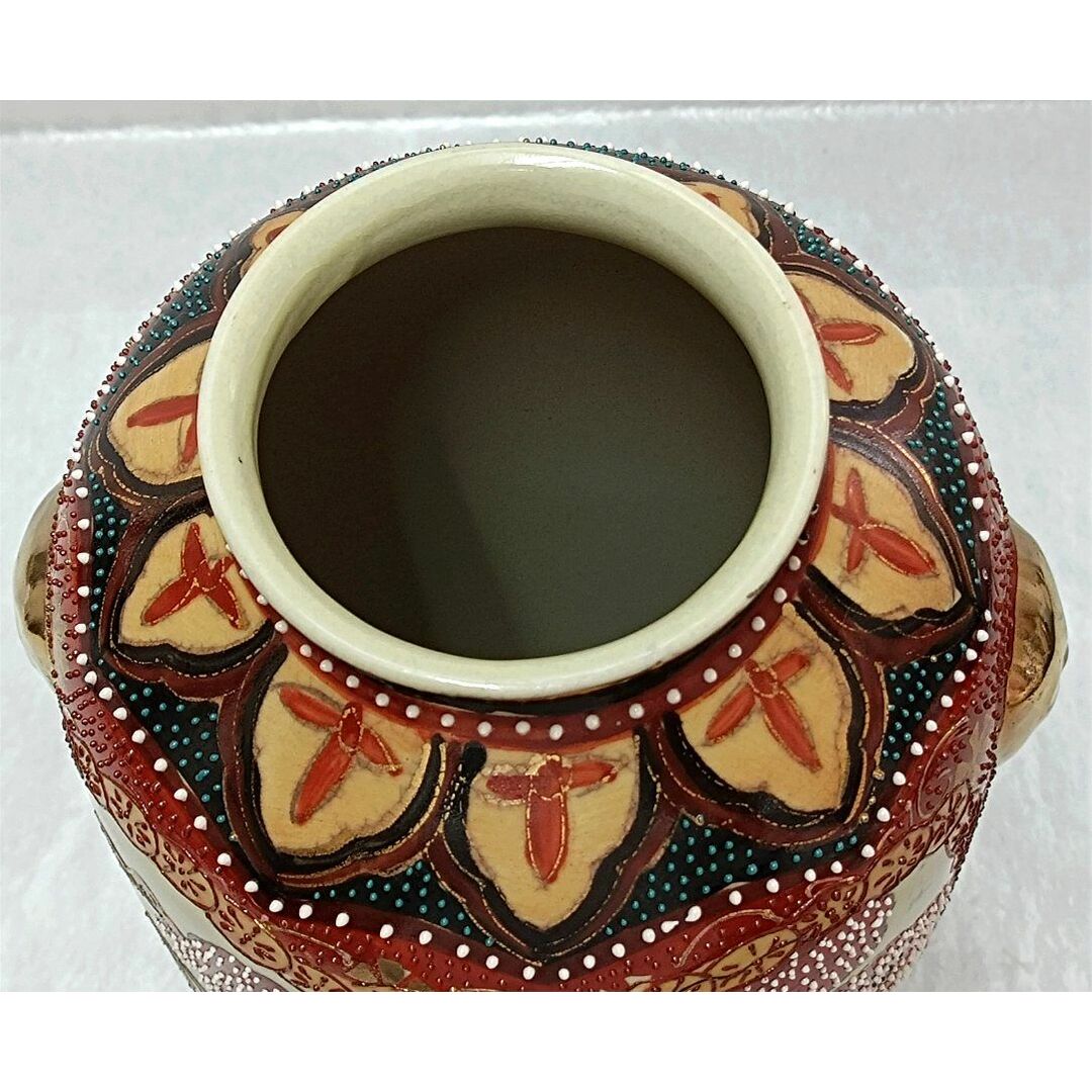 希少 中国古玩 景徳鎮製 陶器製 金彩赤色絵粒状模様花瓶/飾り壺 希少 中国古玩 景徳鎮製 陶器製 金彩赤色絵粒状模様花瓶/飾り壺