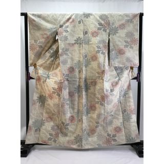 紬/美品/正絹/白/花柄/単衣/仕立上がり/適応身長150～155㎝/7756(その他)
