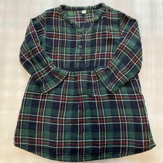 女の子 100 春 秋 グリーンチェック チュニック トップス(Tシャツ/カットソー)