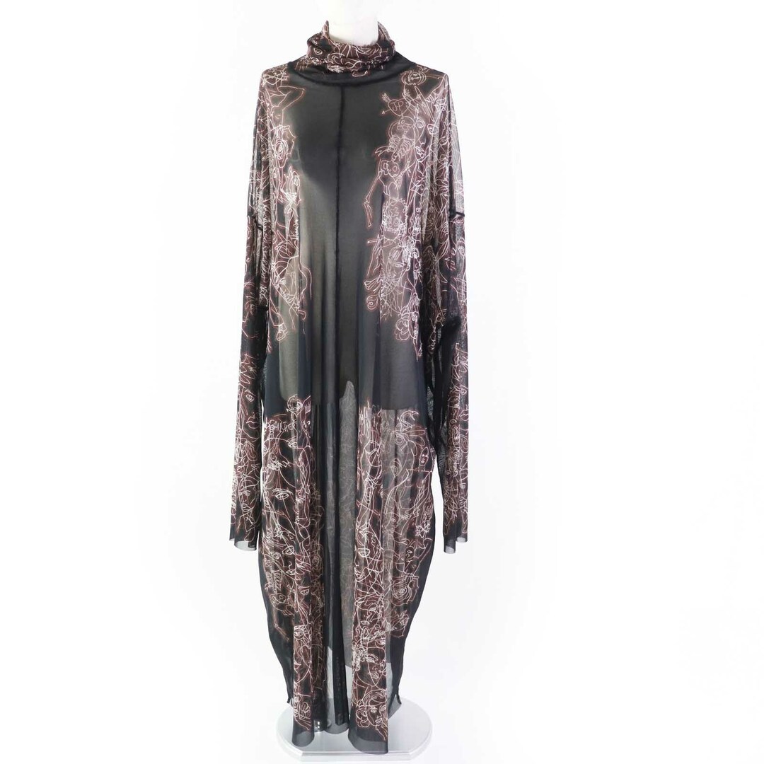 極美品◎ヴィンテージ Jean Paul GAULTIER FEMME ジャンポールゴルチエフェム 総柄 パワーネット シースルーワンピース ブラック ブラウン 40 日本製 正規品 レディース