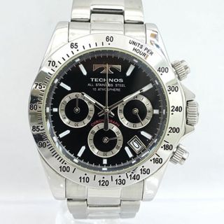 TECHNOS ◆クロノグラフ メンズウォッチ 黒文字盤 クォーツ T5128 ブランド【中古】 [0220468752](腕時計(アナログ))