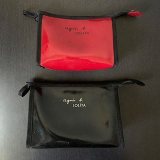 ２個セット　アニエス・ベー　ポーチ　大小　ブラックレッド　コスメポーチファスナー(ポーチ)