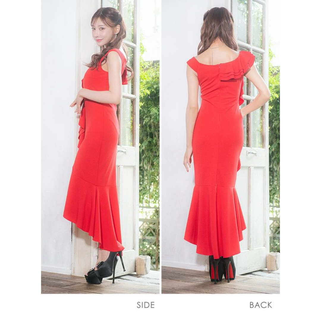 ZARA - Vネックフリル袖ノースリーブマーメイド膝丈テールドレス ZARA - Vネックフリル袖ノースリーブマーメイド膝丈テールドレス