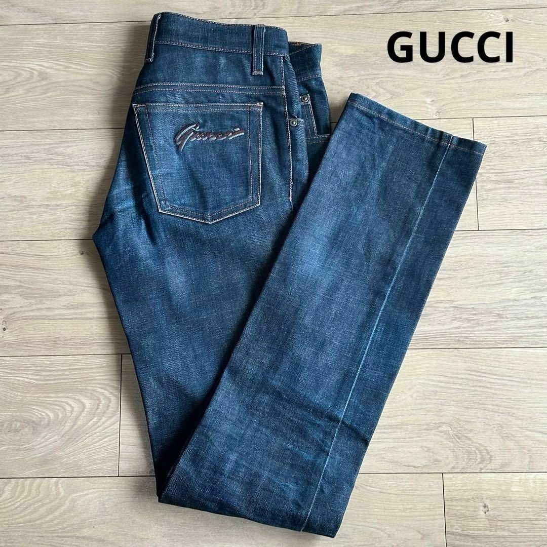 GUCCI グッチ ロゴプリント リジッドデニムパンツ スキニー 44サイズ GUCCI グッチ ロゴプリント リジッドデニムパンツ スキニー 44サイズ