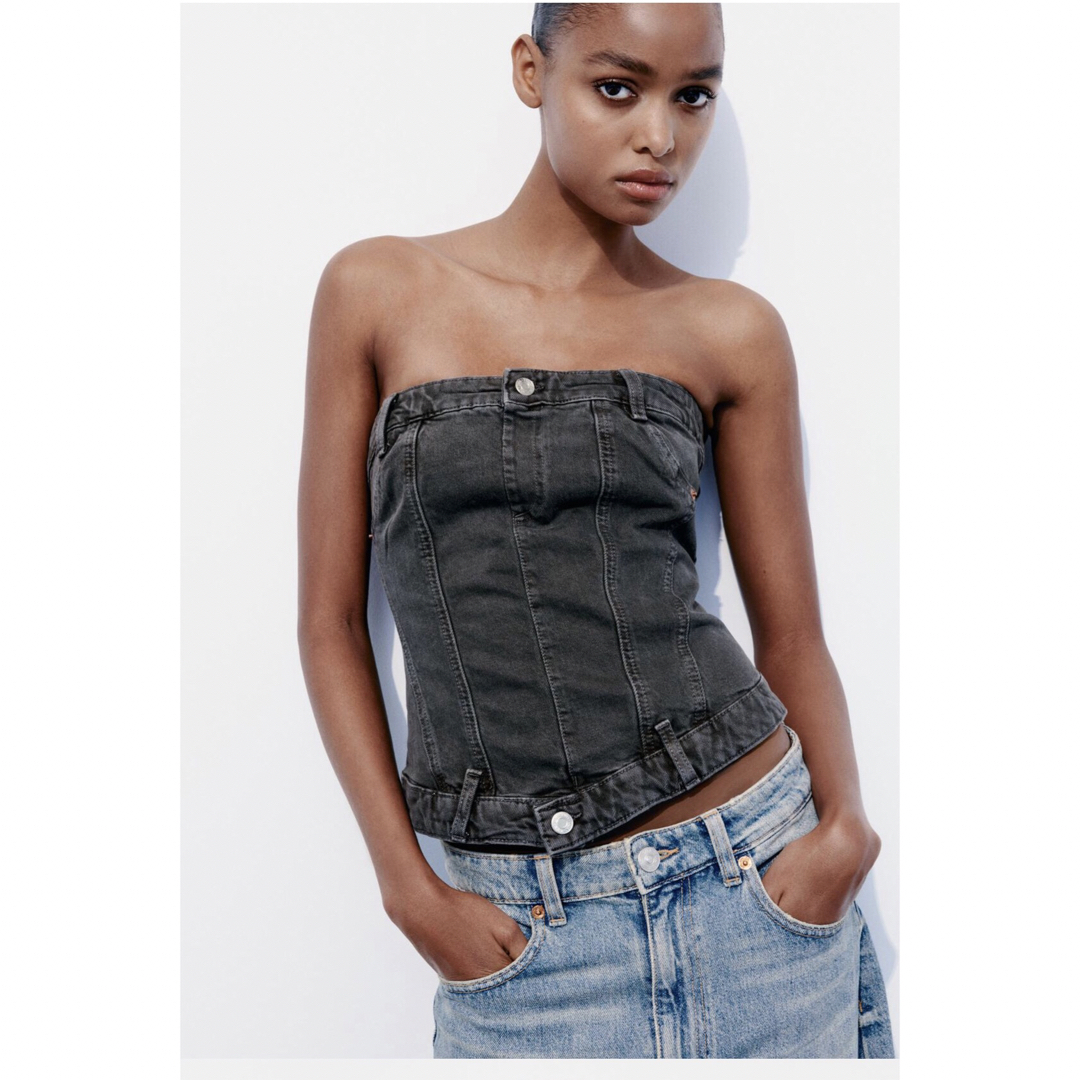 ZARA デニム コルセット チューブトップス XS きよ ZARA デニム コルセット チューブトップス XS きよ