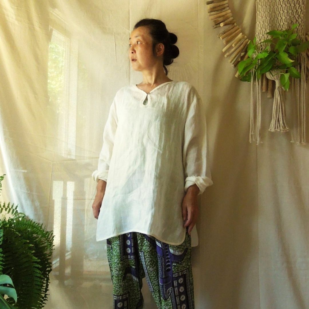 【SALE】 HEMP100% ガーゼ ゆったり ロングスリーブ●きなり