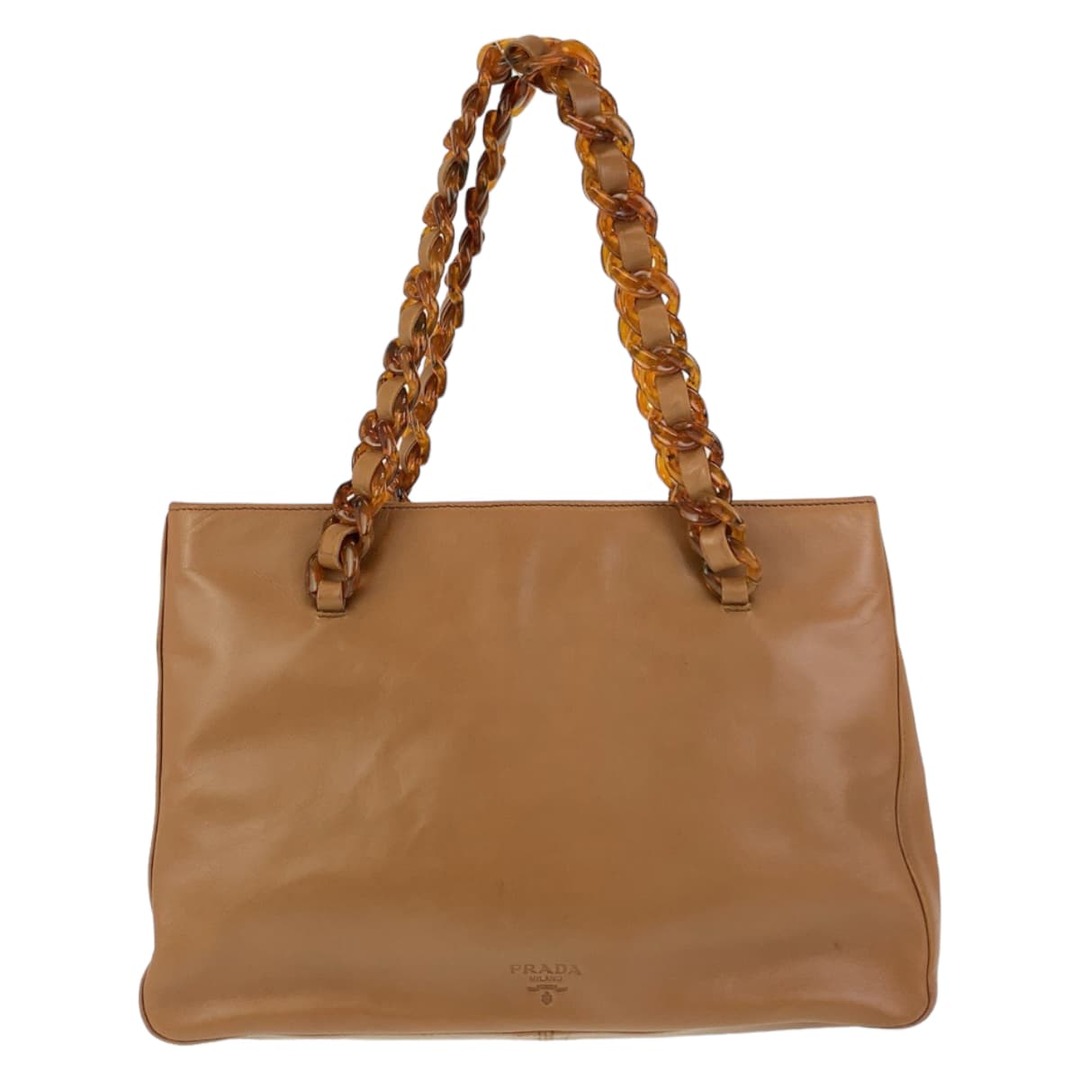 PRADA プラダ プラチェーン ブラウン シルバー金具 レザー PRADA プラダ プラチェーン ブラウン シルバー金具 レザー