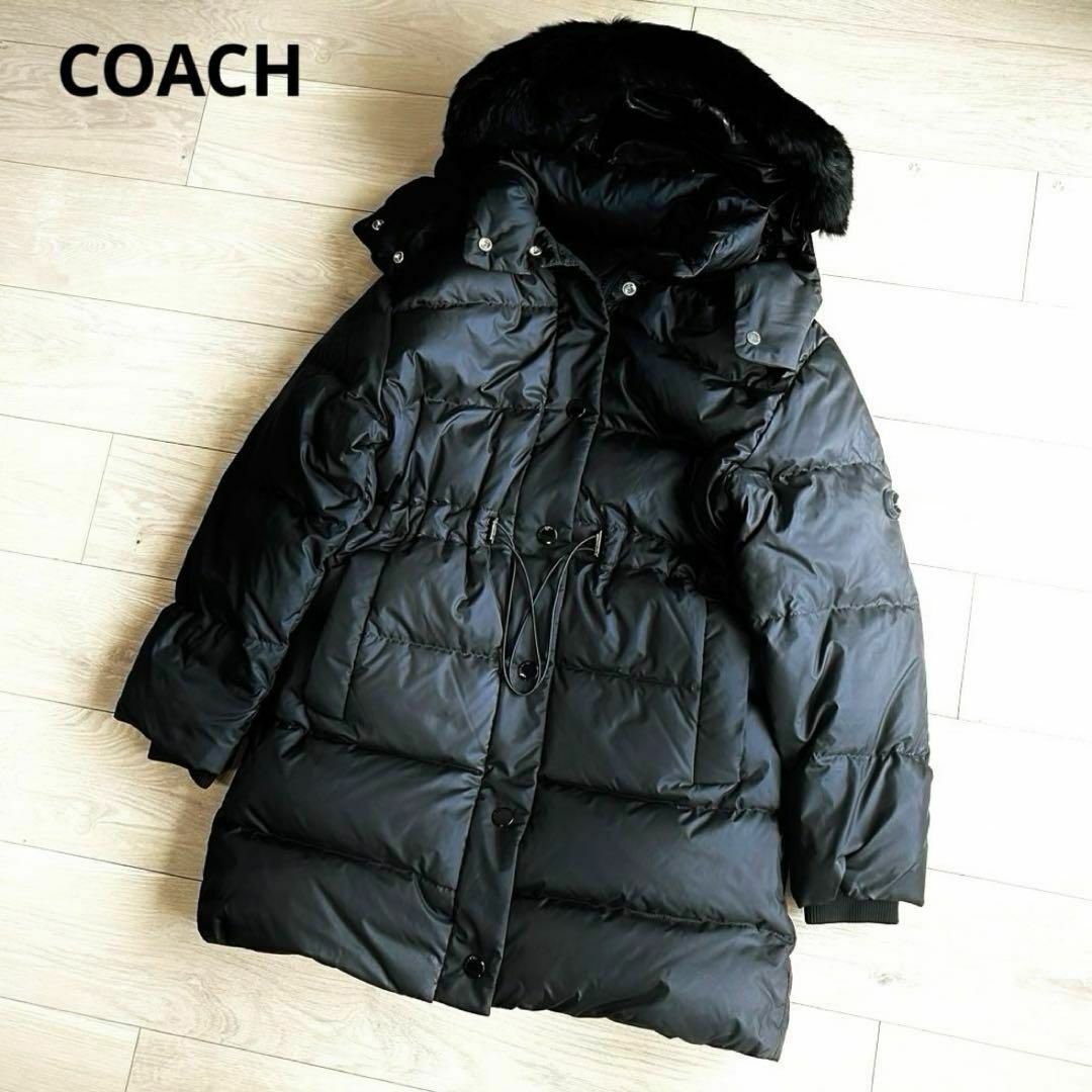 COACH - COACH コーチ ラムファー ダウンコート 黒 ロゴ COACH - COACH コーチ ラムファー ダウンコート 黒 ロゴ