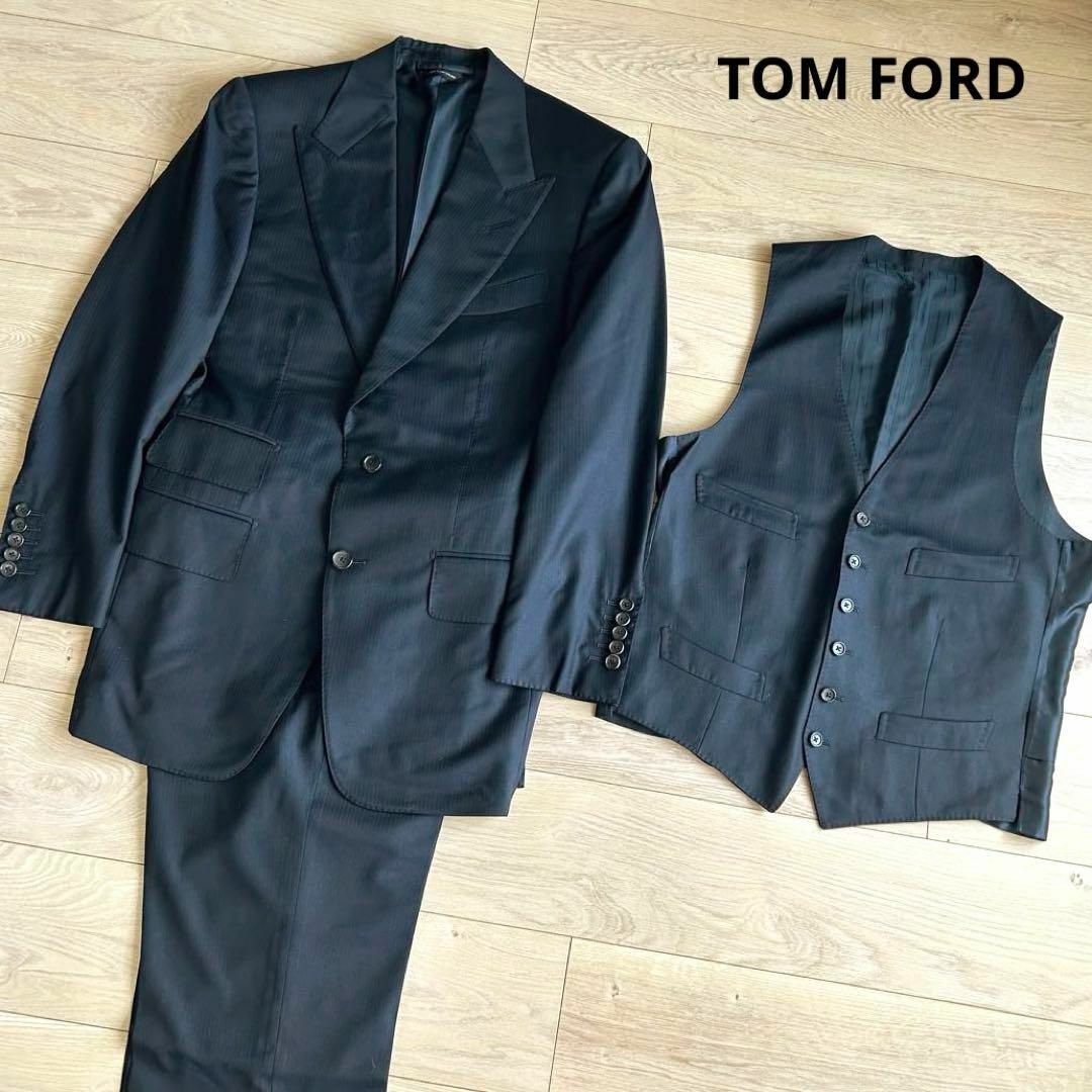 TOM FORD - トムフォード スリーピース セットアップスーツ 黒 TOM FORD - トムフォード スリーピース セットアップスーツ 黒