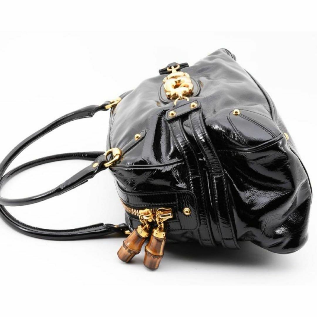 GUCCI - グッチ エナメル ハンドバッグ ミニボストン バンブー GUCCI - グッチ エナメル ハンドバッグ ミニボストン バンブー