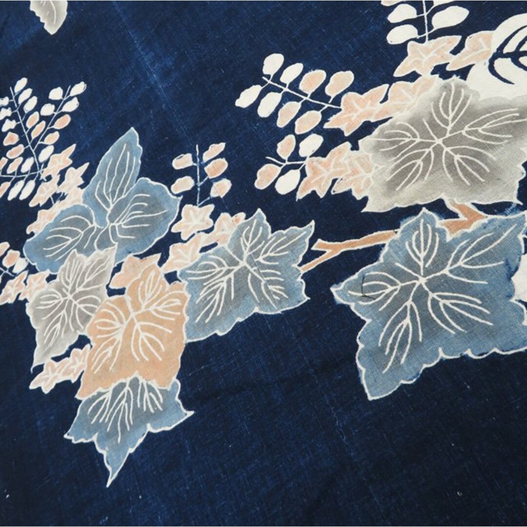 藍染 筒描き 筒書き つつがき 鳳凰 桐の花 家紋 古裂 時代布 藍染 筒描き 筒書き つつがき 鳳凰 桐の花 家紋 古裂 時代布