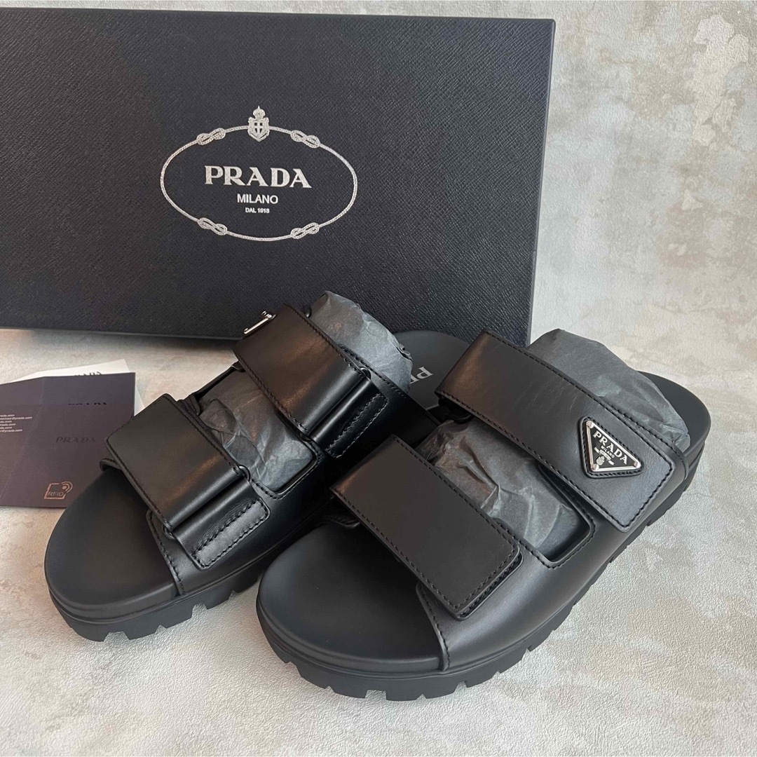 PRADA - 【27cm】PRADAプラダ レザー ストラップ スライド PRADA - 【27cm】PRADAプラダ レザー ストラップ スライド