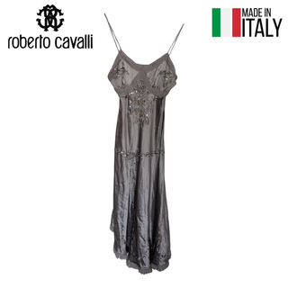 ロベルトカヴァリ(Roberto Cavalli)のRoberto Cavalli シルバー シルク ドレス ワンピース(ひざ丈ワンピース)