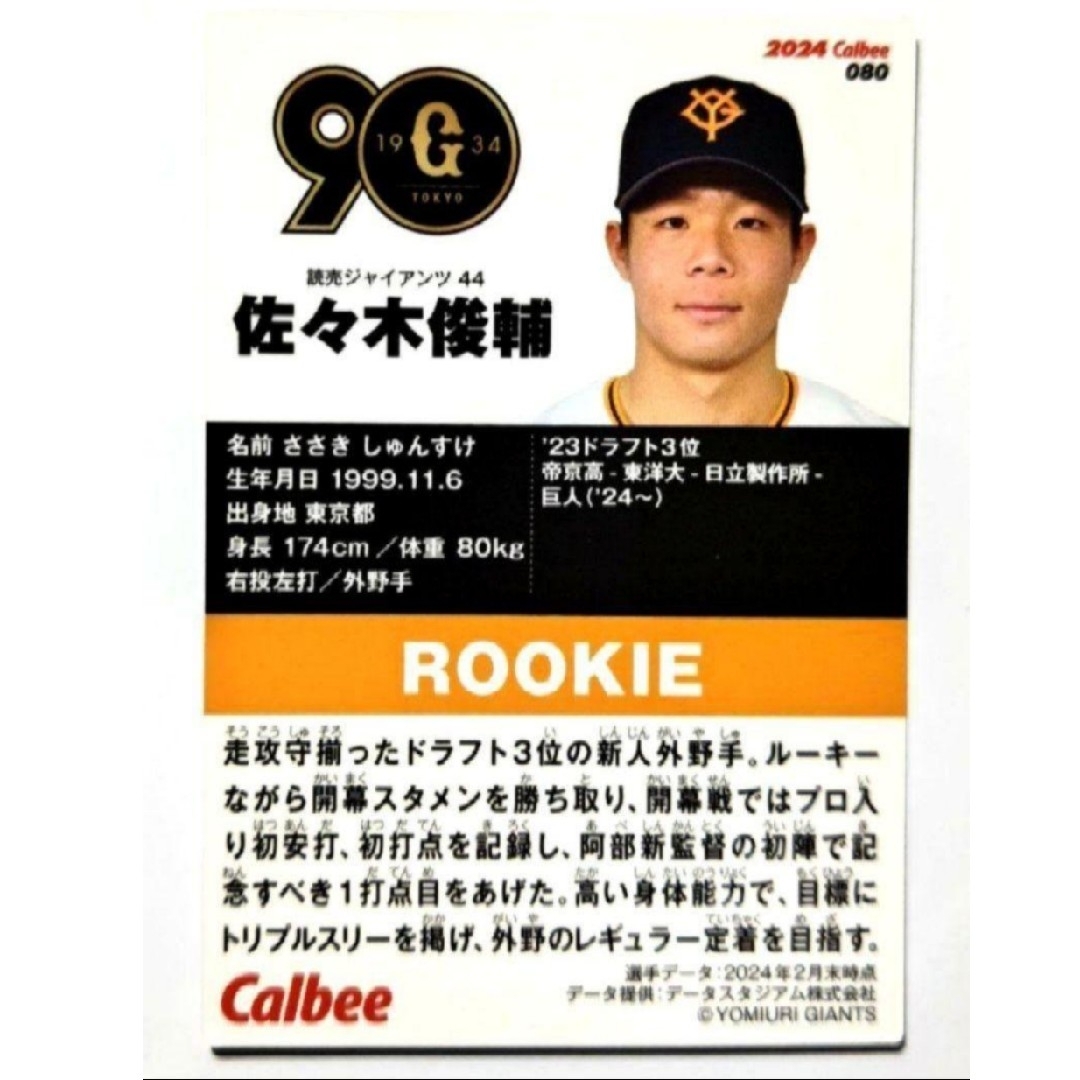 読売ジャイアンツ - 佐々木俊輔 ルーキーカード 巨人 プロ野球 読売ジャイアンツ - 佐々木俊輔 ルーキーカード 巨人 プロ野球