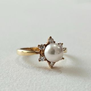 ミキモト(MIKIMOTO)の1067 ミキモトパールダイヤリングK18YGイエローゴールド6mm10号(リング(指輪))
