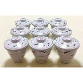 昭和レトロ　有田焼　肥前　東海　金彩竹葉柄　蓋付き湯飲み　フリーカップ9客(食器)