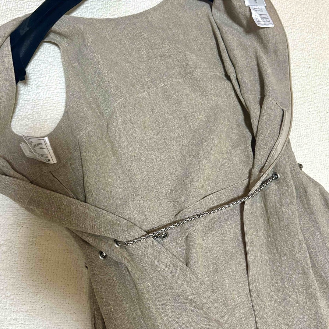 激レア美品 シャネル チェーンベルト付きリネンロングワンピース 激レア美品 シャネル チェーンベルト付きリネンロングワンピース