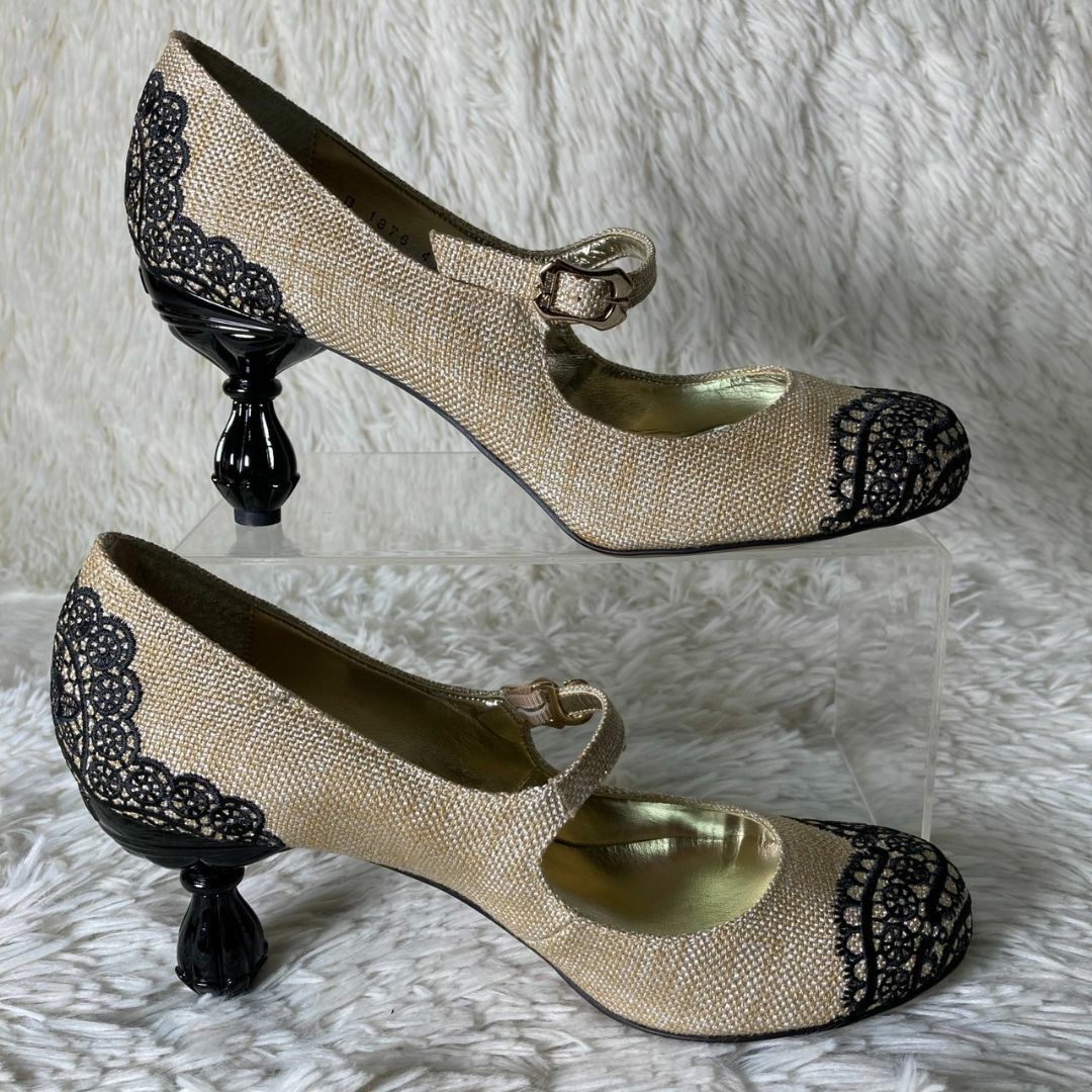 ANNA SUI - ほぼ未使用 アナスイ レース パンプス 変形ヒール 4 ANNA SUI - ほぼ未使用 アナスイ レース パンプス 変形ヒール 4