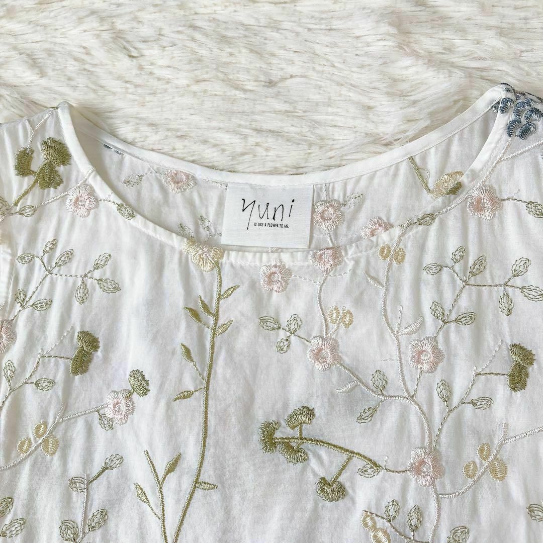 yuni - yuni 多色刺繍 草花柄 ロング ワンピース 白 F コットン yuni - yuni 多色刺繍 草花柄 ロング ワンピース 白 F コットン